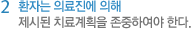 2 환자는 의료진에 의해 제시된 치료계획을 존중하여야 한다.