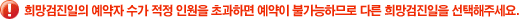 희망검진일의 예약자 수가 적정 인원을 초과하면 예약이 불가능하므로 다른 희망검진일을 선택해주세요.